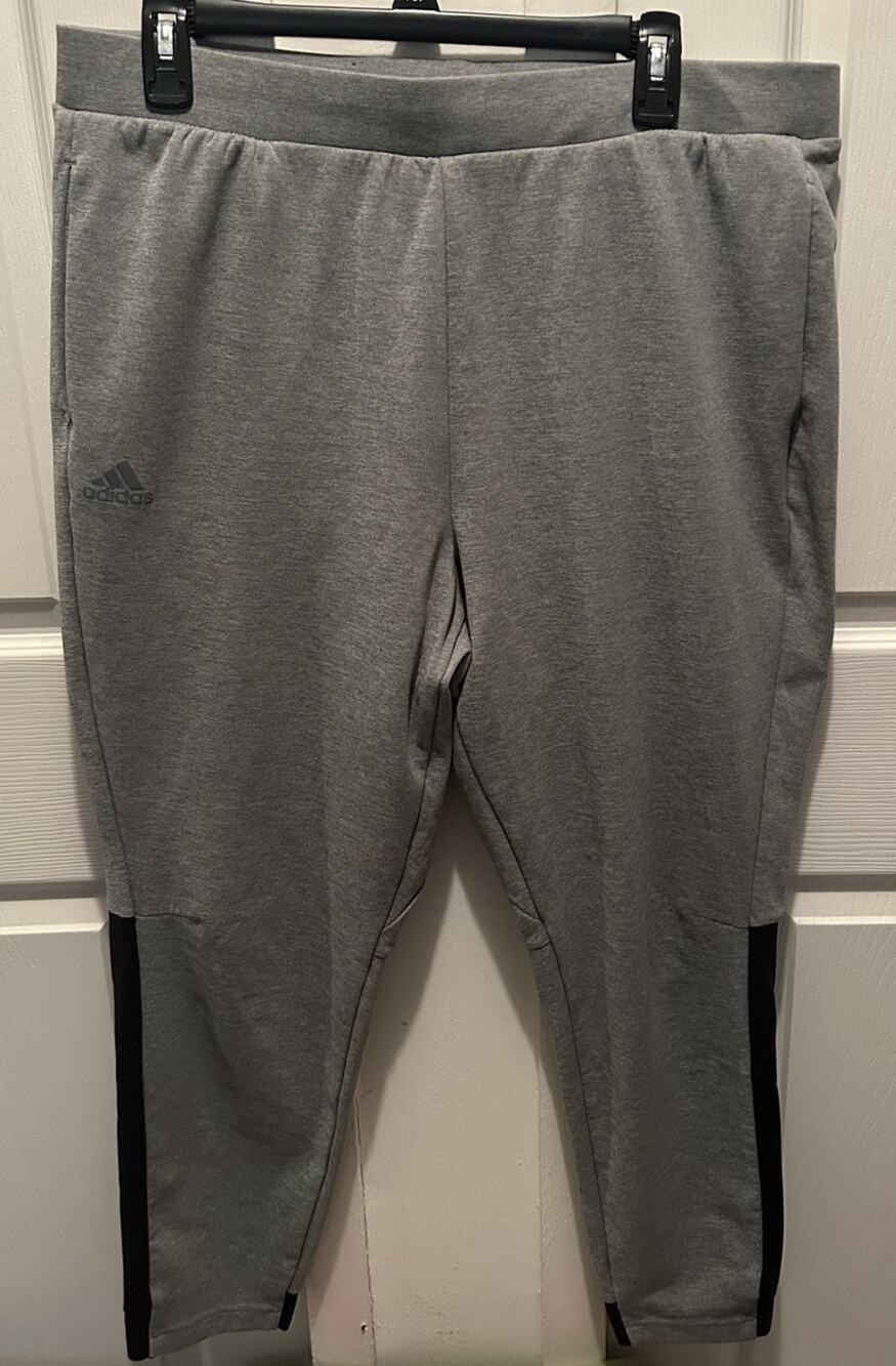 Men’s Adidas Climalite Pants, Gray Black Side Stripes Size X-Large